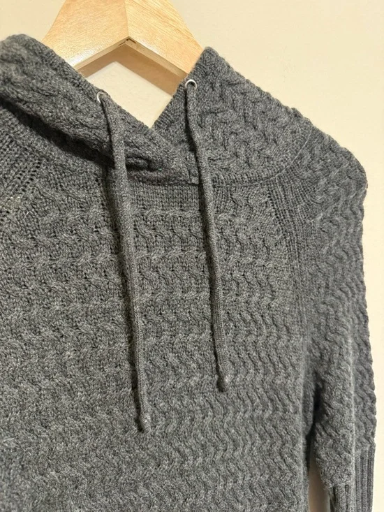 Athleta Coldspell Cable Knit Sweater Dress 100% Merino Wool Hooded Gray - Picture 4 of 8